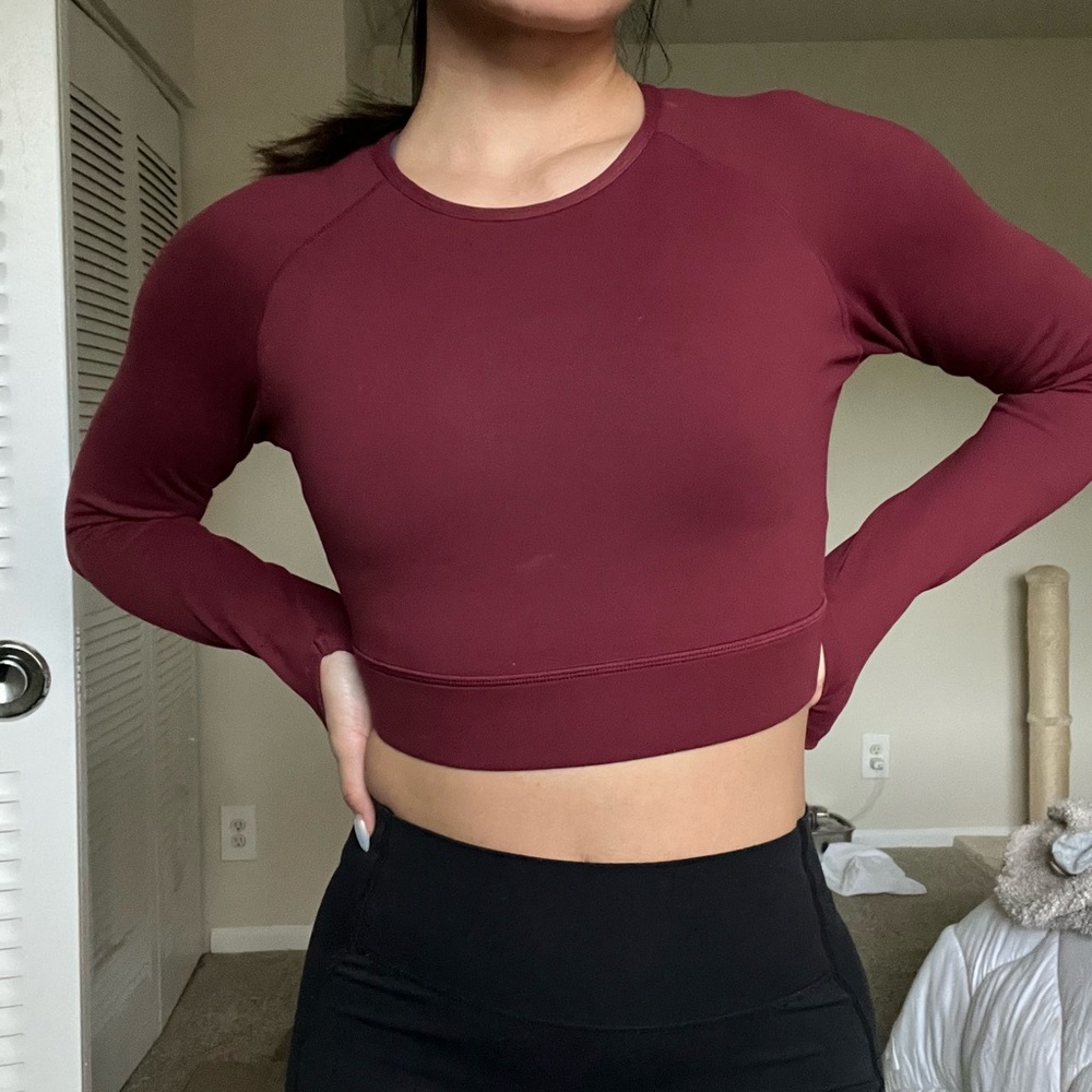 AYBL Maroon Long Sleeve Crop Top